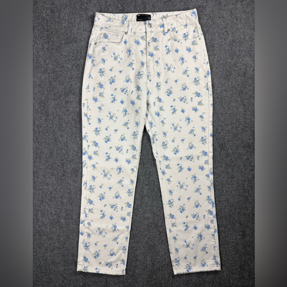 ASOS Design Blue Floral Print Straight Leg Jeans White Cottagecore Women’s US 8 - Picture 1 of 7
